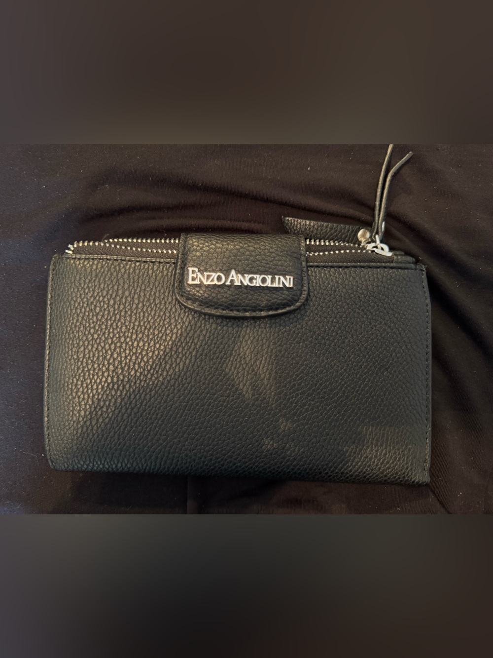Enzo Angiolini Black Pebbled Leather  Wallet with ID Window